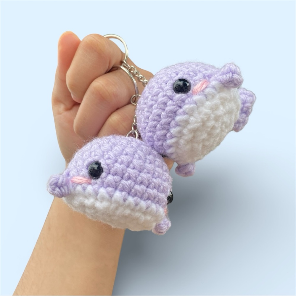 Amigurumi Adorable Chubby Mini Purple Whale Crochet with Blush Keychain